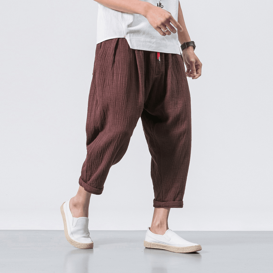 Chinese Style Cotton and Linen Men'S Casual Trousers - MRSLM