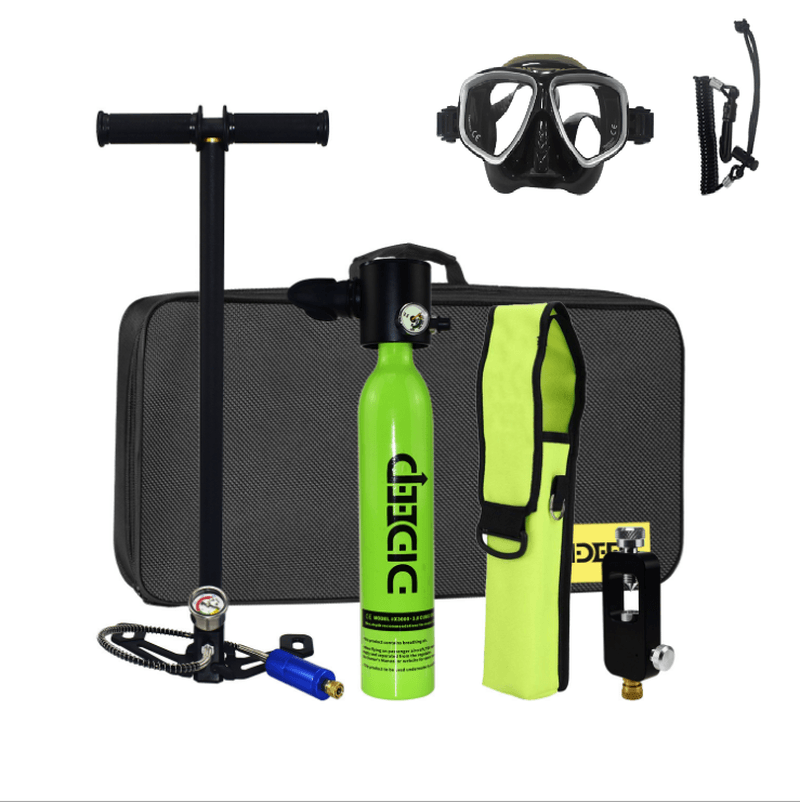 DIDEEP 7 in 1 Equipment Set 0.5L Oxygen Cylinder (With Respirator) Safety Rope Oxygen Tank Storage Bag Adapter Air Pump Handbag Goggles - MRSLM