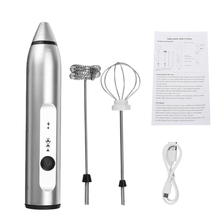 Milk Frother Electric Egg Beater USB Charging Mixer for Coffee Drink Portable - MRSLM