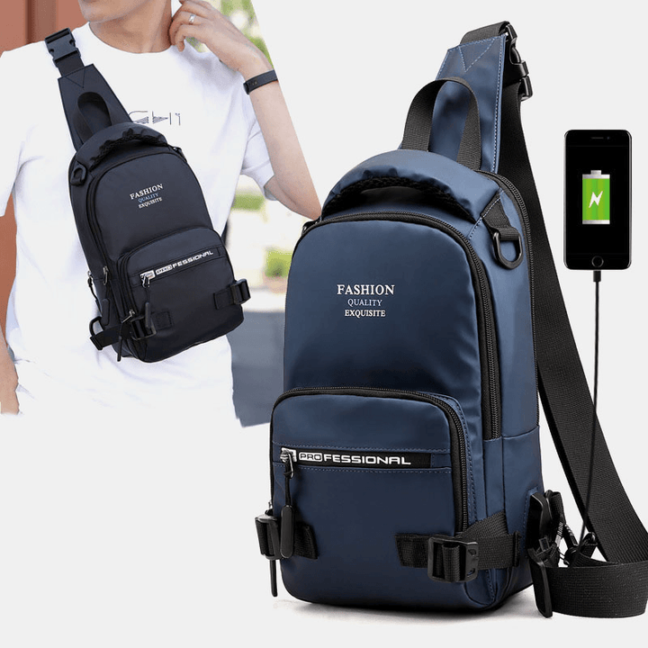 Men Fashion Waterproof Light Weight Sports Chest Bag Backpack with USB Charging Port - MRSLM