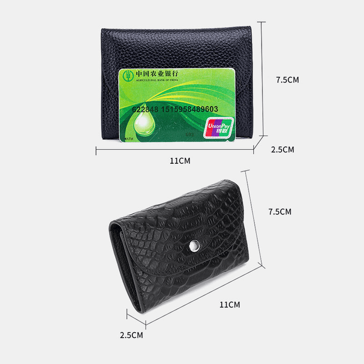 Women Genuine Leather Multifunction Lychee Pattern Coin Bag Small Wallet - MRSLM