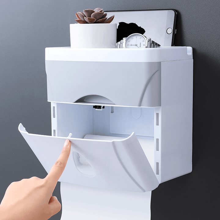 Wall Mounted Press Open Waterproof Double-Deck Paper Rolled Toilet Tissue Box - MRSLM