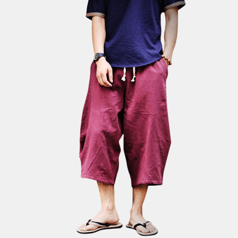 Mens Vintage Chinese Style Linen Casual Loose Baggy Pants - MRSLM