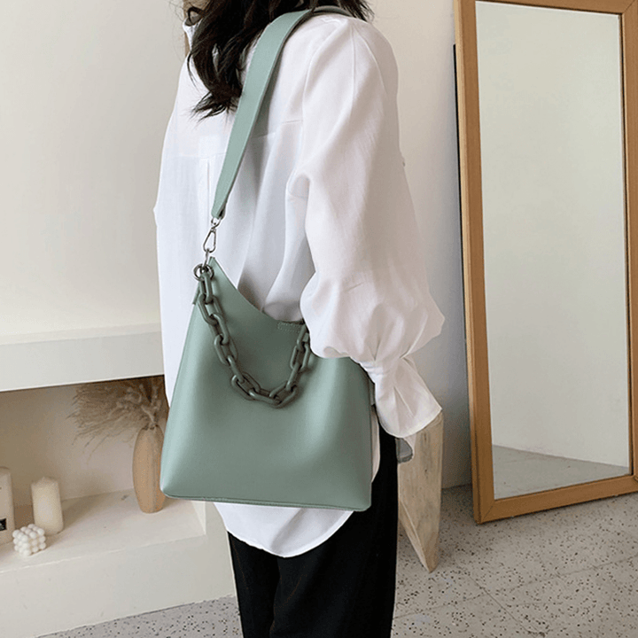 Women 2Pcs Casual Chain Bucket Bag Shoulder Bag - MRSLM