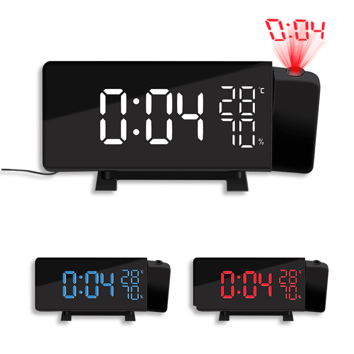 TS-5210 Thermometer Hygrometer Digital Clock 3 Color Projection LED Switch Display Time Clock Temperature Humidity FM Radio - MRSLM