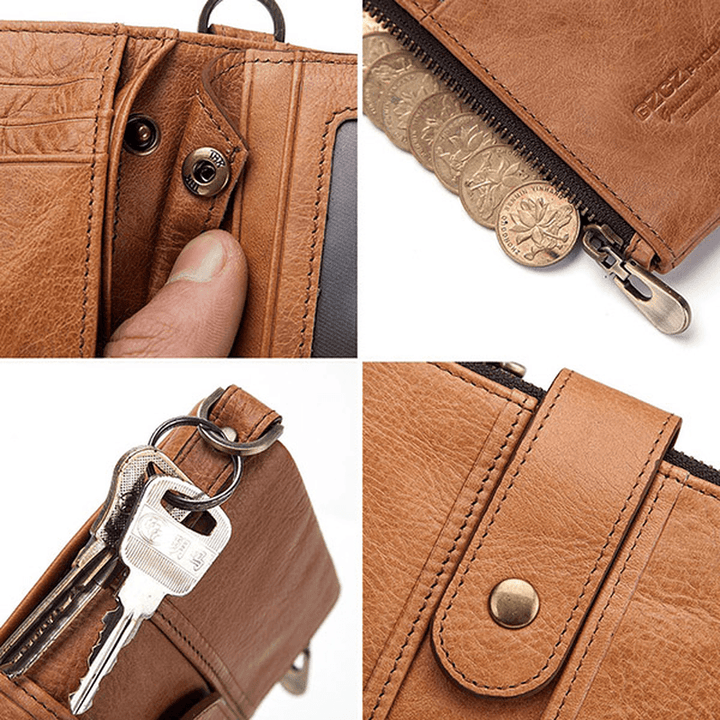 GZCZ Men RFID Genuine Leather Double Zipper Wallet - MRSLM