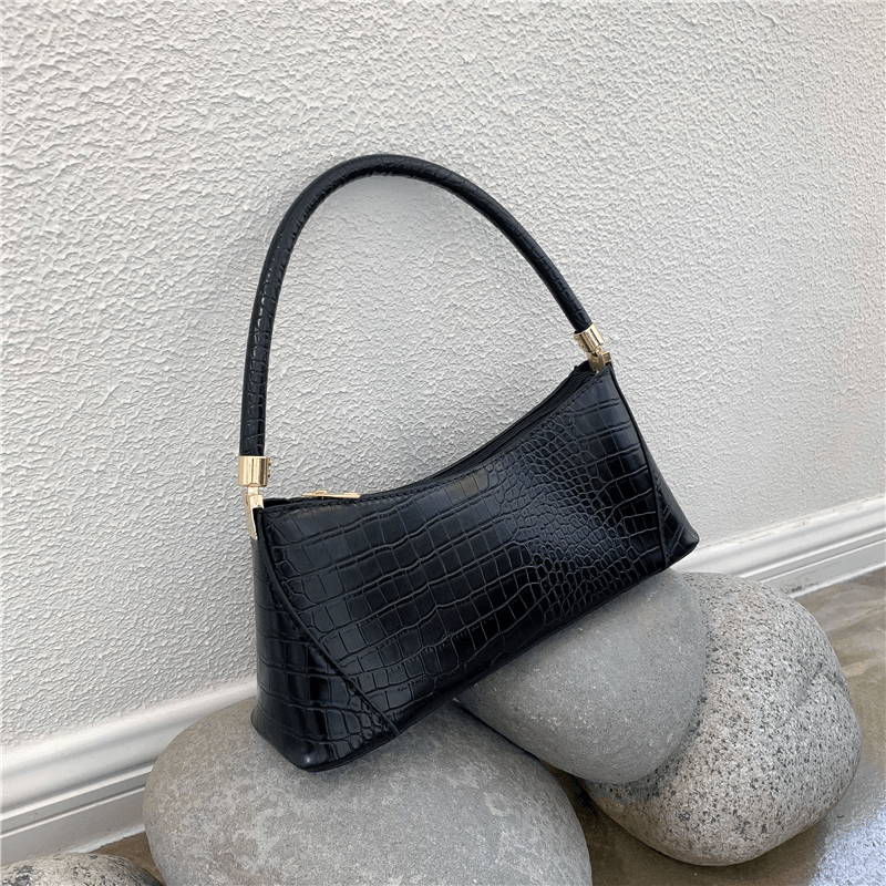 Women Solid Crocodile Pattern Satchel Shoulder Bag - MRSLM