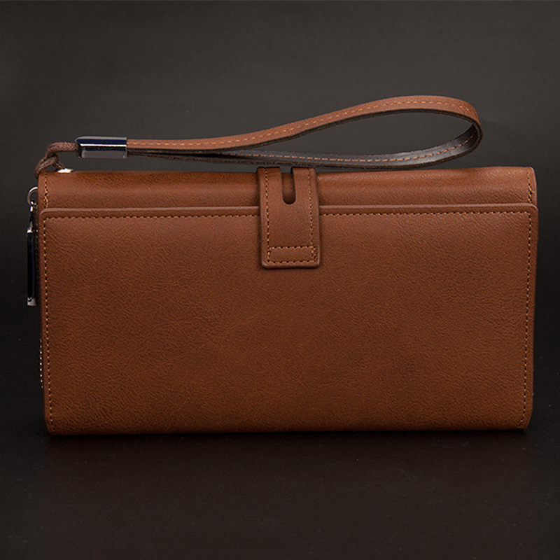 Mens Business Clutches Bag Vintage Long Purse 16 Card Slots Card Holder Wrist Handbag - MRSLM