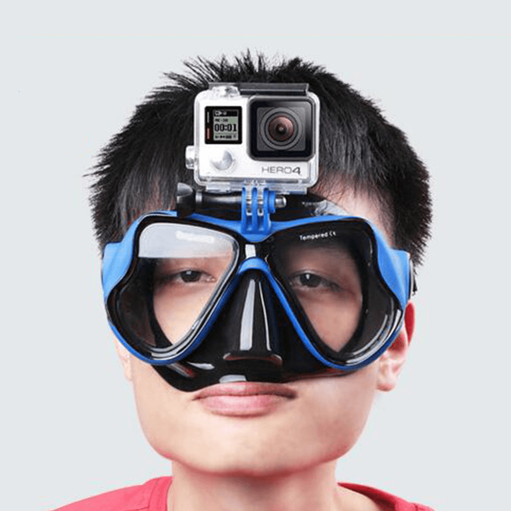 Anti-Fog Scuba Snorkeling Camera Diving Mask Tempered Glass Swimming Goggles with Breathing Tube - MRSLM