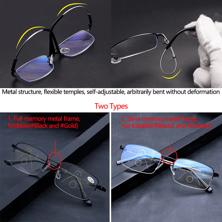 Unisex Folding Half Frame Anti-Blue Light Dual-Use Intelligent Zoom Multi-Focus Color Changing Reading Glasses Presbyopic Glasses - MRSLM