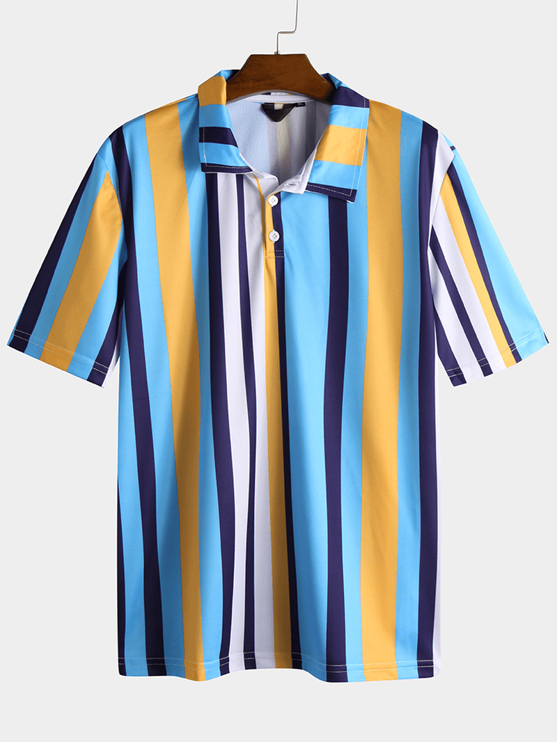 Mens Summer Colorful Striped Casual Golf Shirts - MRSLM