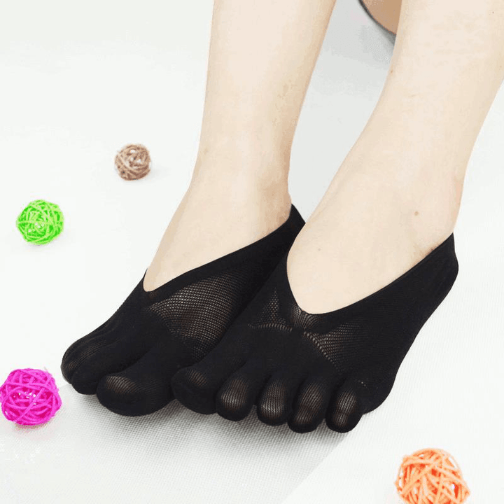 Women Ultra Thin Mesh Hole Five Toe Sock Solid Color anti Skid Invisibility Boat Socks - MRSLM