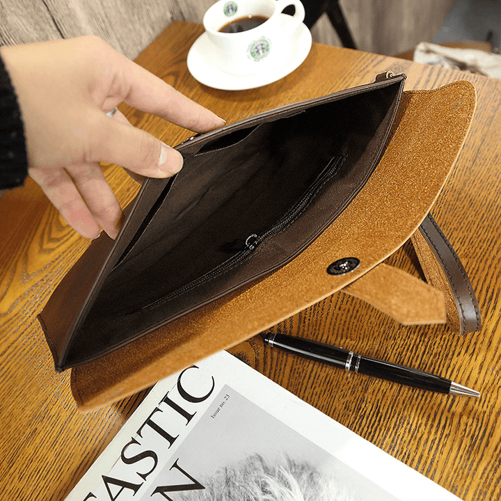 Men Faux Leather Retro Business 6.7 Inch Phone Bag Envelope Bag Clutch Bag - MRSLM