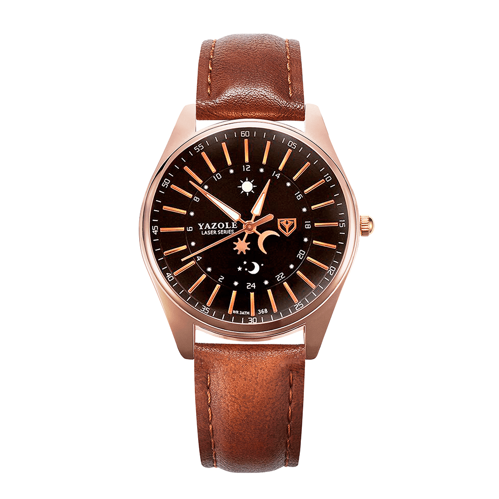 YAZOLE 368 Creative Sun Moon Pattern Leather Strap Men Quartz Watch - MRSLM