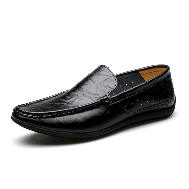 New Men Casual Outdoor Soft Comfortable Leather Slip on Flats Loafers Shoes - MRSLM