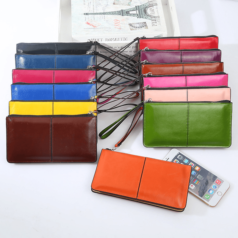 Woman PU Patchwork Line Wallet Elegant Ultra Thin Wristlet Wallet Phone Wallet - MRSLM