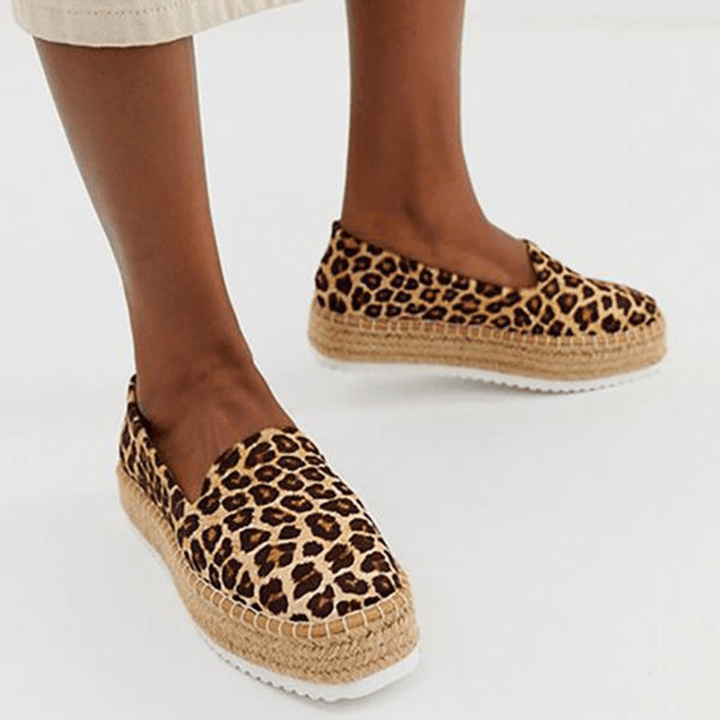 Women Suede Espadrilles Straw Braided Platform Loafers - MRSLM