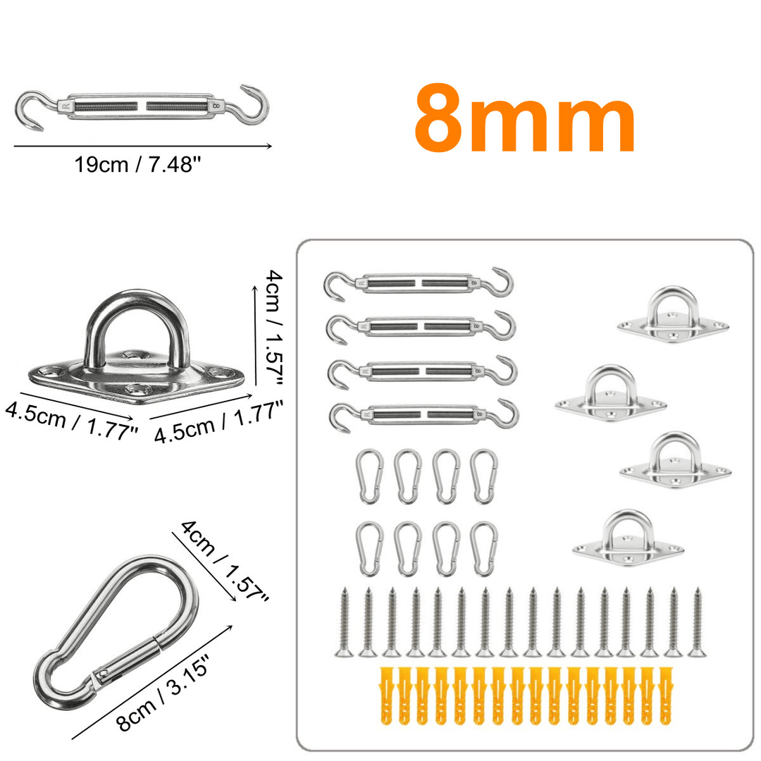 Stainless Steel Sun Sail Shade Fixing Accessory Kit Garden Patio Canopy DIY Replacement Accessories - MRSLM