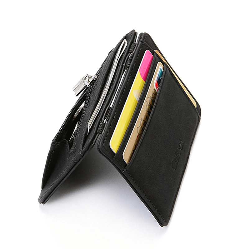 Men Faux Leather Creative Magic Wallet Zipper Coin Bag - MRSLM