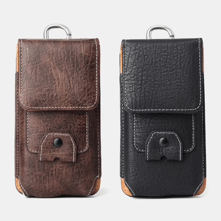 Men Multifunction Earphone Storage Belt Bag Vintage Faux Leather Phone Bag Waist Bag - MRSLM