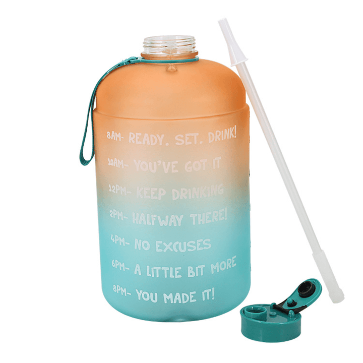 1 Gallon/3.78L PETG Time Marker Water Bottles Large High Capacity Training Water Jug with Leakproof Cap Wide-Mouth Jug Cup 2 Lids for Sports Gym Camping Travel - MRSLM