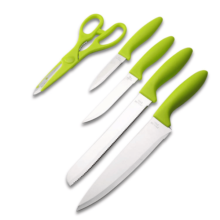 KF-3 6 Pieces Kitchen Multifunctional Green Stainless Steel Easy Cutting Knife Set - MRSLM