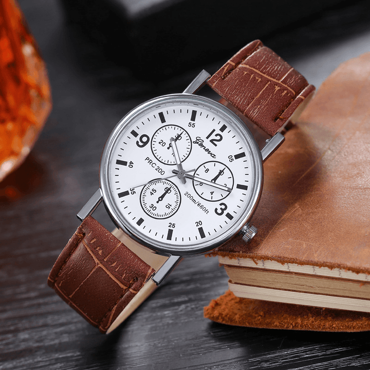 4 Colors Leather Men Vintage Business Watch Decorated Blue-Ray Glass Pointer Quartz Watch - MRSLM
