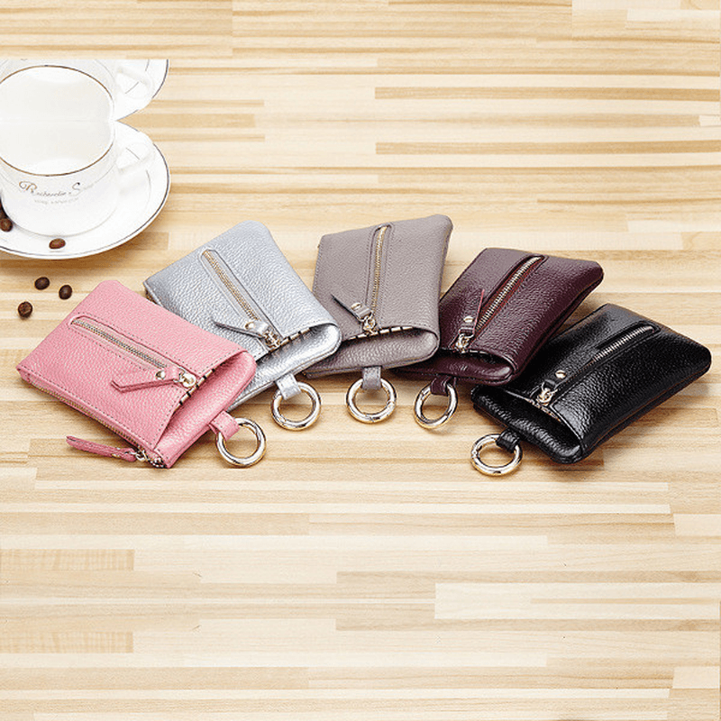 Genuine Leather Women Zipper Card Holder Girls Small Coin Bags Key Chain Bags - MRSLM