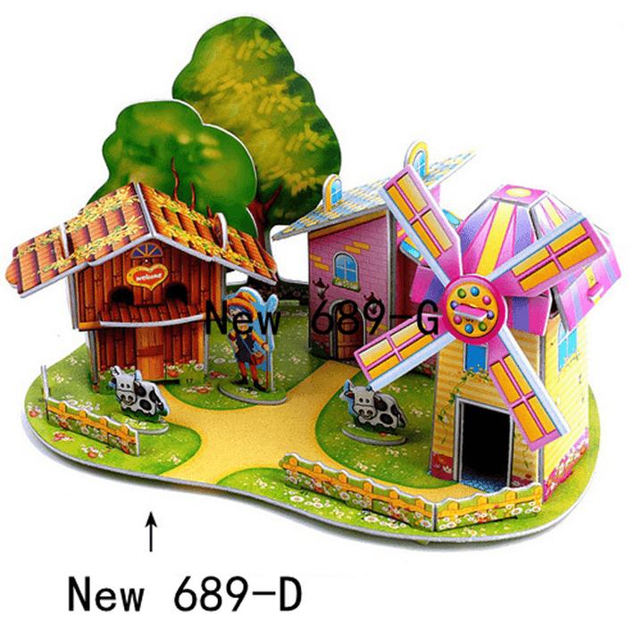 Children'S 3D Three Dimensional Puzzle Paper Educational Toys Diy Building Hut - MRSLM