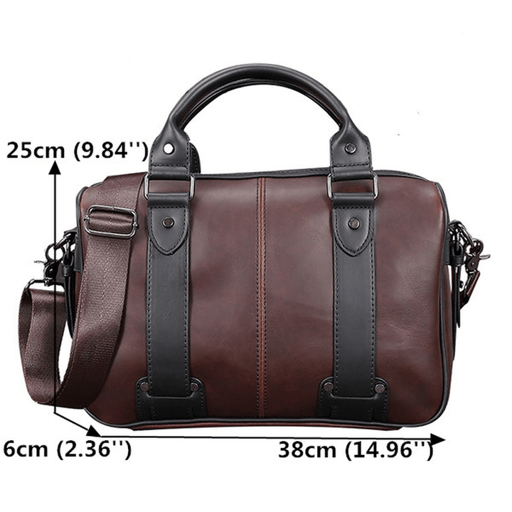 Men Retro PU Leather Handbag Business Crossbody Bag - MRSLM