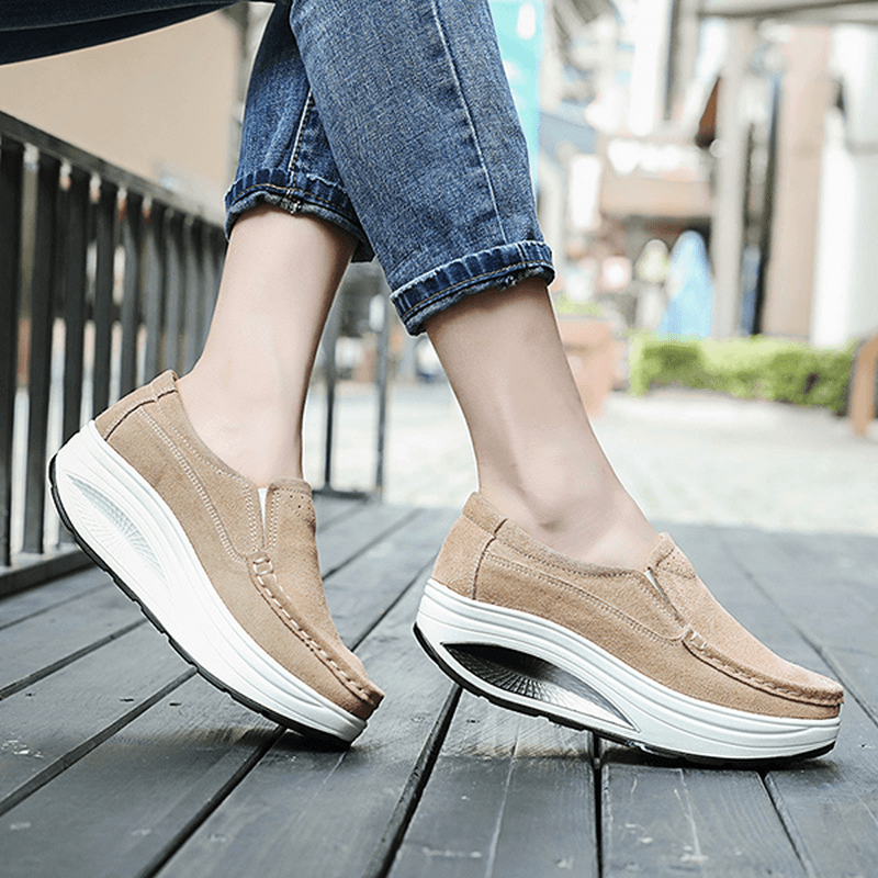 Women Leather Rocker Sole Casual Loafers - MRSLM