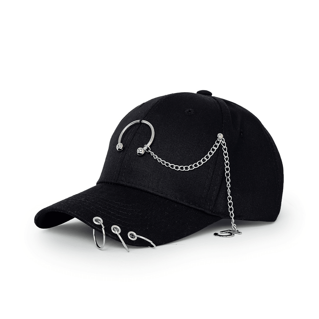 Wide-Brimmed Baseball Hat with Chain Hoop - MRSLM