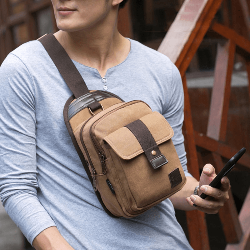 Men Vinatge Anti-Theft Canvas Chest Bag Shoulder Bag Crossbody Bag - MRSLM