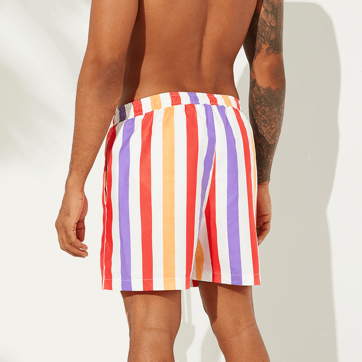 Mens Sunshine Striped Board Shorts Thin Quick Dry Mesh Lining Fishing Beach Shorts - MRSLM