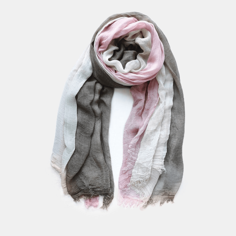 Women Cotton Gradient Color Natural Fold Silk Scar Casual Neck Protection Literary Style Scarf - MRSLM