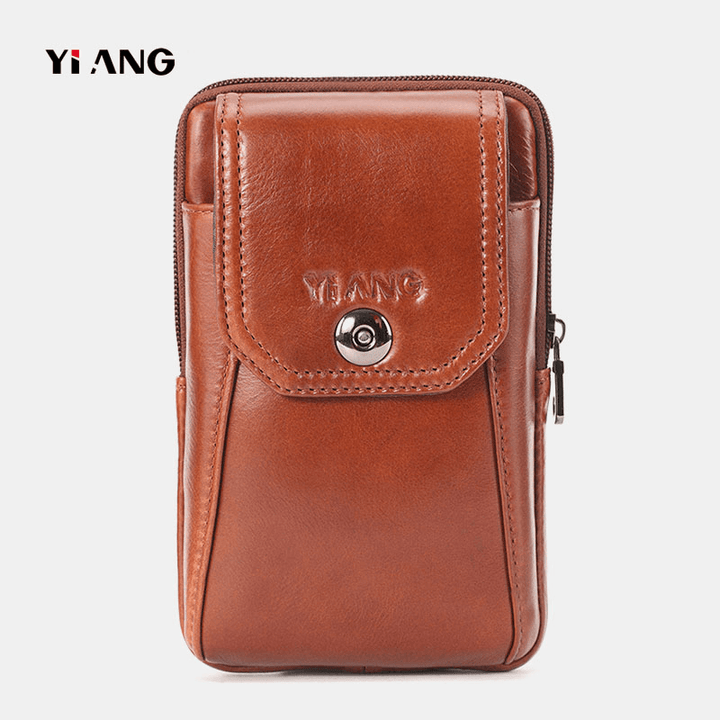 Men Genuine Leather Vintage Waist Bag Belt Bag Phone Bag - MRSLM