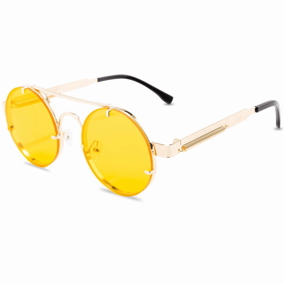 Punk Retro round Frame Sunglasses with Spring Temples - MRSLM