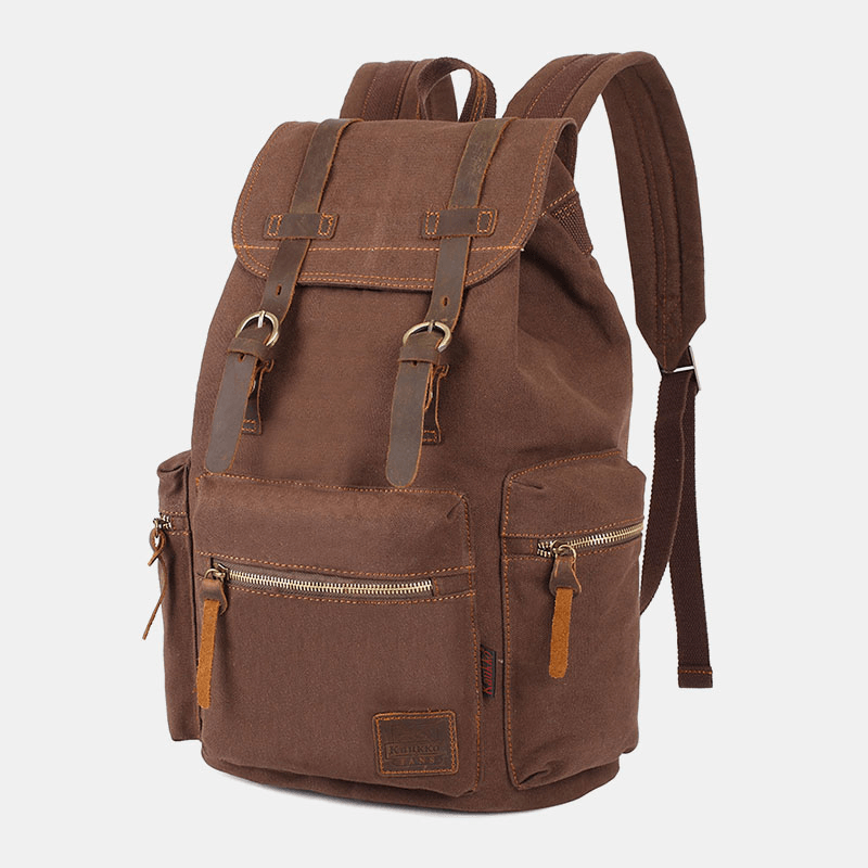 Men Canvas Retro Multifunction 14 Inch Laptop Bag Casual Large Capacity Drawstring Waterproof Backpack - MRSLM