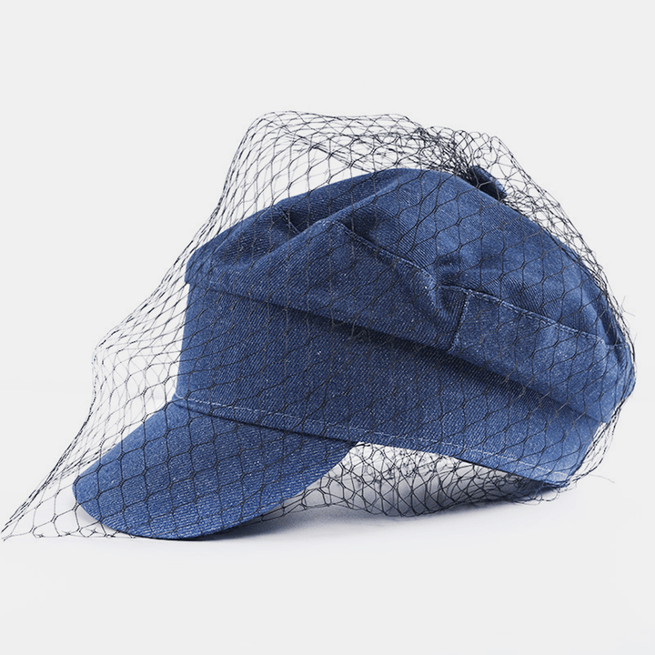 Denim Mesh Navy Cap Peak Cap Flat Hats Wild England Military Hat Captain Caps Navy Caps - MRSLM