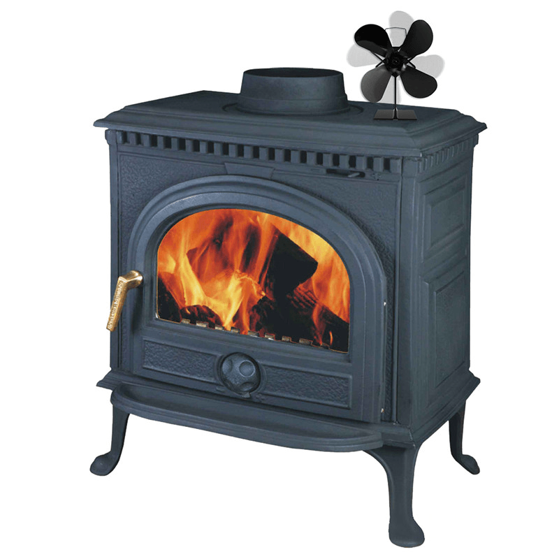 Black Fireplace 4 Blade 4 Heat Powered Stove Fan Komin Log Wood Burner Eco Friendly Quiet Fan Home Efficient Heat Distribution - MRSLM