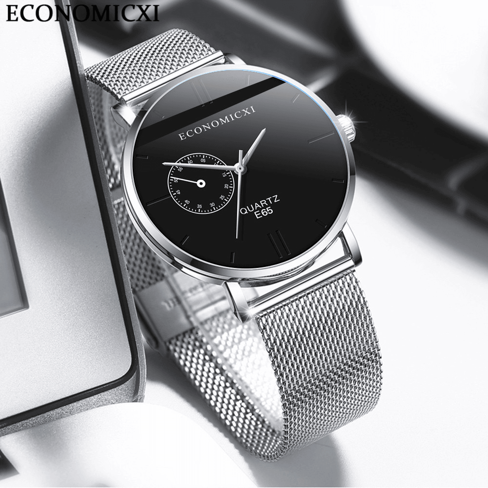 ECONOMICXI E65 Casual Style Ultra Thin Men Wrist Watch Mesh Steel Band Quartz Watches - MRSLM