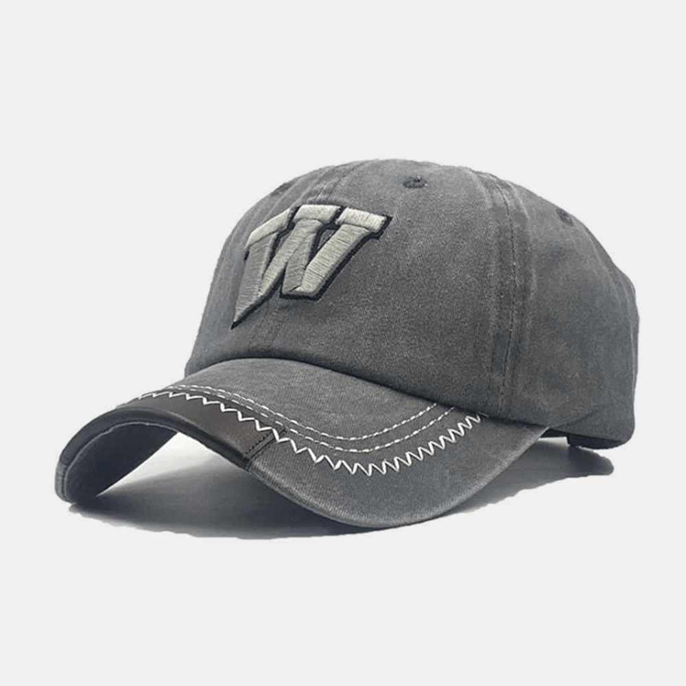 Unisex Washed Baseball Cap Cotton Letter Embroidery Retro All-Match Fitted Cap Relaxed Adjustable Cap - MRSLM