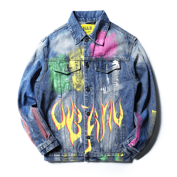 Graffiti Print Ripped Men'S Jacket - MRSLM