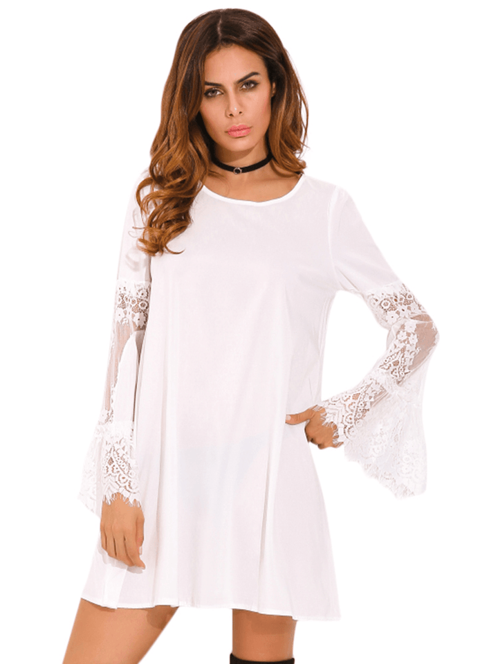 Women Crochet Lace Hollow Out Dress - MRSLM