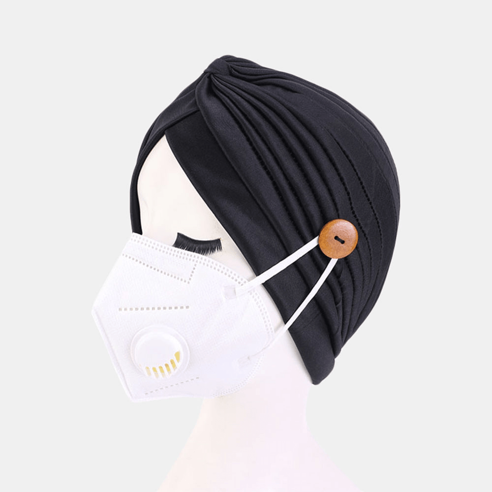 Solid Color Beanie National Style Button Mountable Ears Prevent Strangulation Bandana - MRSLM