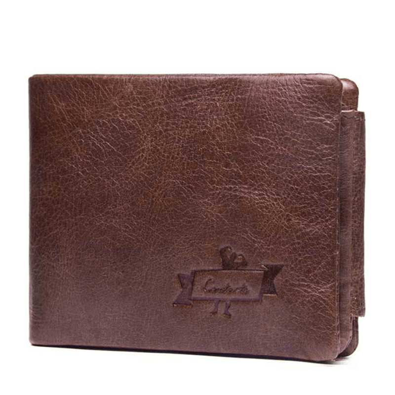 Men Genuine Leather Multifunctional Large Capacity Coin Bag 10 Card Slots Trifold Wallet - MRSLM