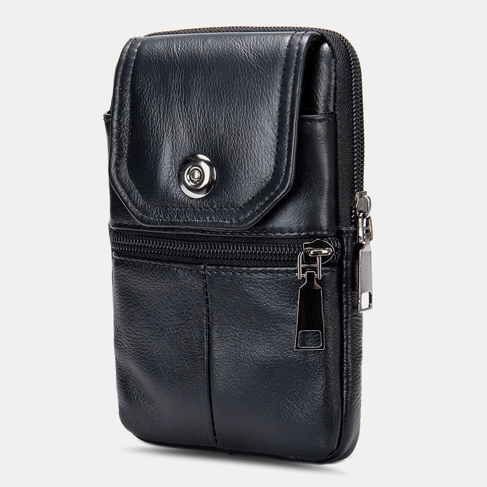 Men Genuine Leather Multifunctional Vintage 6.3 Inch Phone Bag Card Case Cowhide Waist Bag - MRSLM