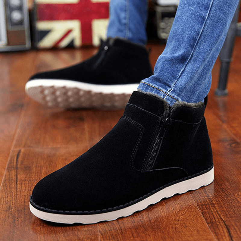 Men Comfortable Side Zipper Warm Fur Lining Suede Ankle Boots - MRSLM