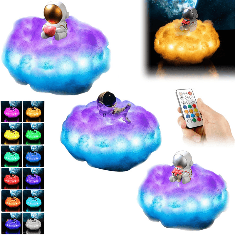 5W Clouds Astronaut Lamp USB Night Light Dimmable LED 3D Remote Control 12 Colour - MRSLM