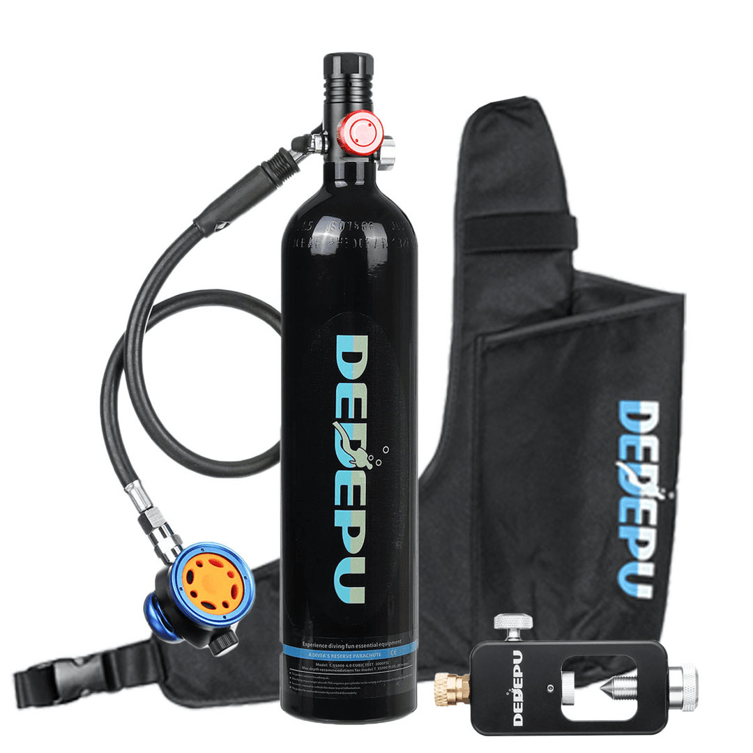 DEDEPU 3 Pcs 1L Mini Diving Scuba Cylinder Oxygen Tank Diving Respirator Breathing Adapter with Air Tank Bag Underwater Equipment - MRSLM